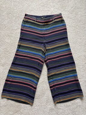 LOFT Striped Wide-Leg Cropped Pants - Multicolor Stripes